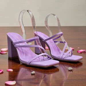 Purple Block Heel Sandals With Strappy Design Open Toe For Women